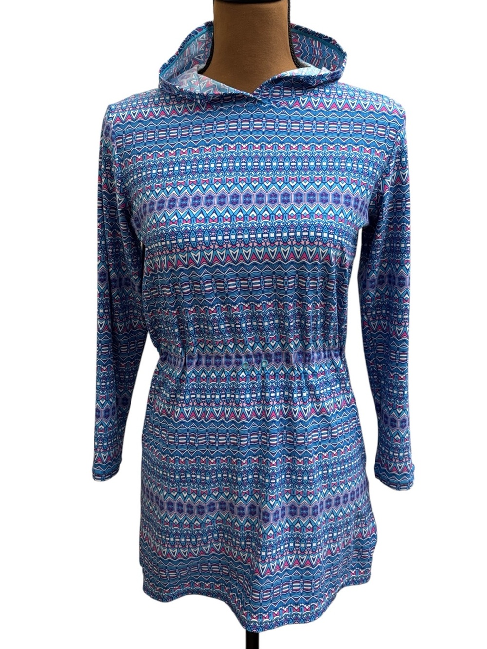 Coolibar Pink Blue Hoodie Long Sleeve Swim Cover Up Pullover Size L